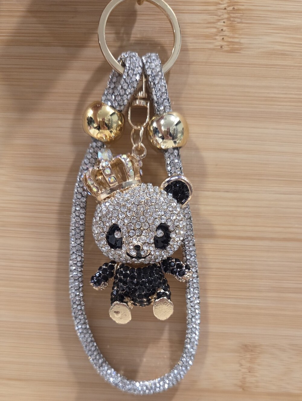 Sparkling Panda Crown Keychain - Silver and Black Kids Accessory
